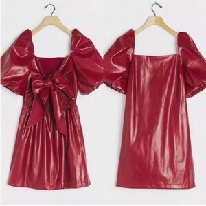 Anthropologie Greer Feaux leather mini dress. Wine color size S